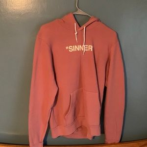 light pink hoodie, christian, forgiven, sinner, M